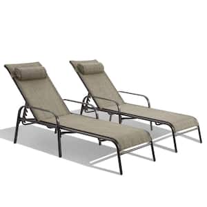 Patio Chaise Lounges Outdoor Lounge Chairs with Adjustable Backrest and Armrest, All-Weather Textiline, Brown (Set of 2)