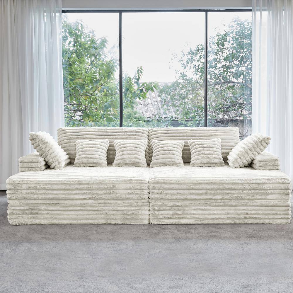 120 in. Wide Square Arm Velvet Rectangle Sectional Sofa Couch Modern Double