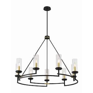 Hillstone 9-Light Sand Black and Soft Brass Shaded Chandelier for Dining Room with No Bulbs Included
