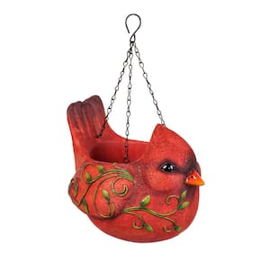 9 in. Red Resin Cardinal Portly Bird Hanging Basket Planter