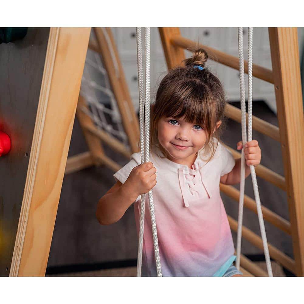 Natural Pine Indoor Climbing Playset with Slide and Swing