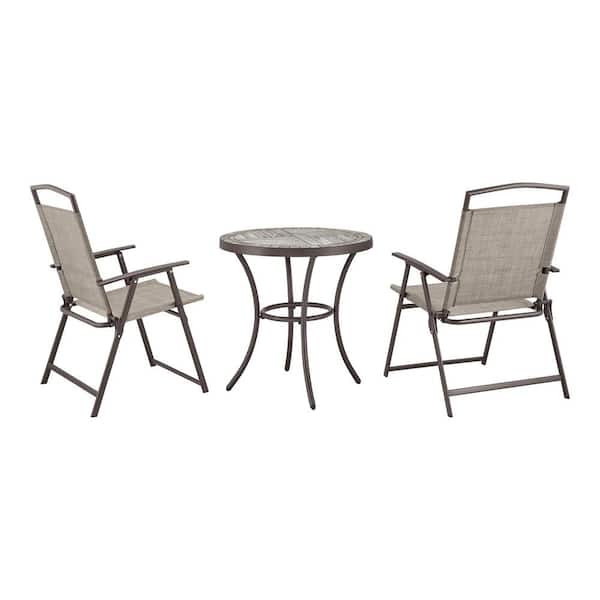 StyleWell Mix and Match Folding Steel Sling Outdoor Dining Chair in Riverbed Taupe FDS50285C RB The Home Depot