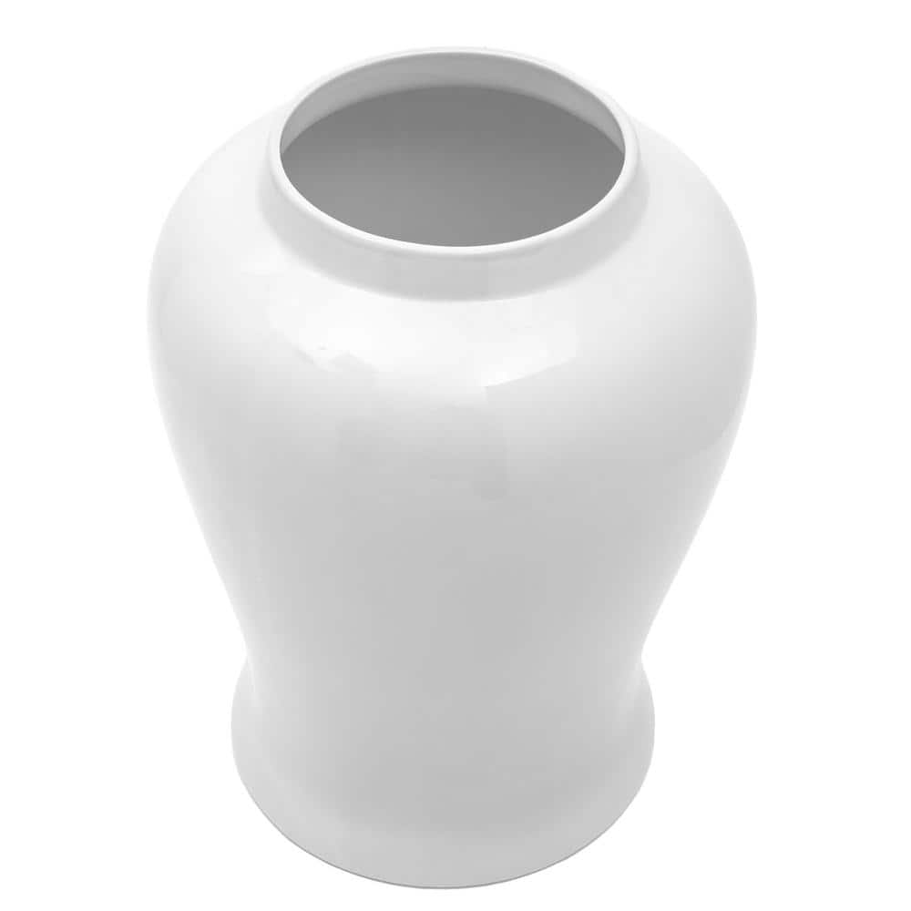 24" White Glossy Porcelain Temple Jar