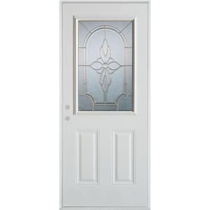 33.375 in. x 82.375 in. Traditional Brass 1/2 Lite 2-Panel Painted White Right-Hand Inswing Steel Prehung Front Door