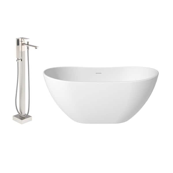 CASAINC 56.50 in. x 32.28 in. Soaking Non-Whirlpool Flatbottom Bathtub with Center Drain and Shower Faucet in Matte White