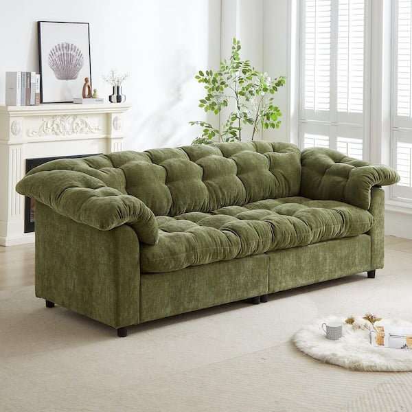 Luxury 94.8 in. Green Chenille 2-Seater Loveseat with Deep Seat