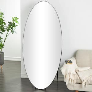 32 in. W x 69 in. H Silver Metal Matte Oval Freestanding Floor Mirror with Ball Feet