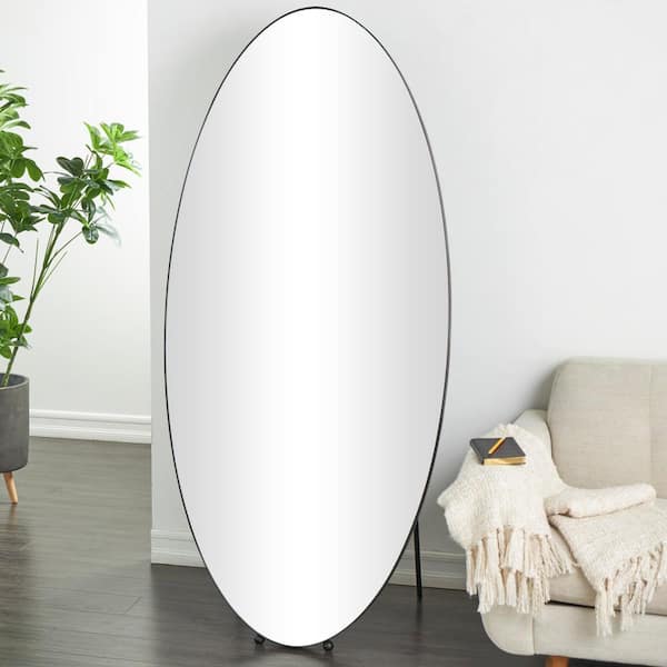 Litton Lane 32 in. W x 69 in. H Silver Metal Matte Oval Freestanding Floor Mirror with Ball Feet