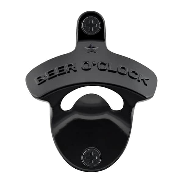 Black Stainless Metal Wall-Mounted Bottle Opener Beer O Clock Embossed Design for Man Cave Bar Cooler