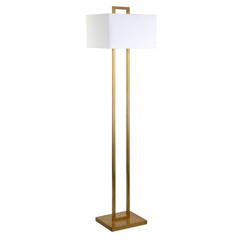 HomeRoots 68 in. Gold and White 1 1-Way (On/Off) Standard Floor Lamp ...