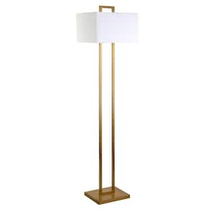 68 in. Gold and White 1 1-Way (On/Off) Standard Floor Lamp for Living Room with Cotton Empire Shade