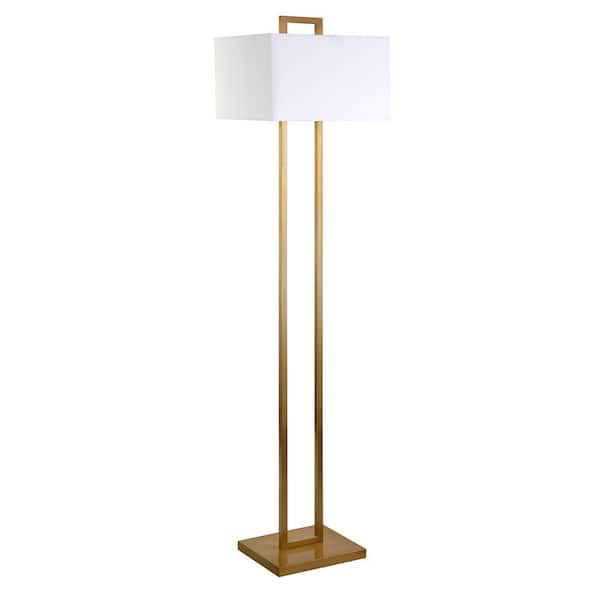 HomeRoots 68 in. Gold and White 1 1-Way (On/Off) Standard Floor Lamp for Living Room with Cotton Empire Shade