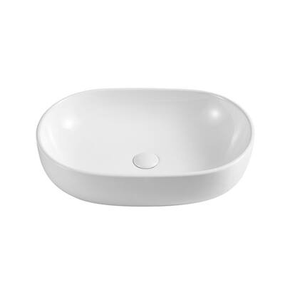 23.8 in. x 9.65 in. Art Ceramic Oval Overflow Vessel Sink Above Counter in White