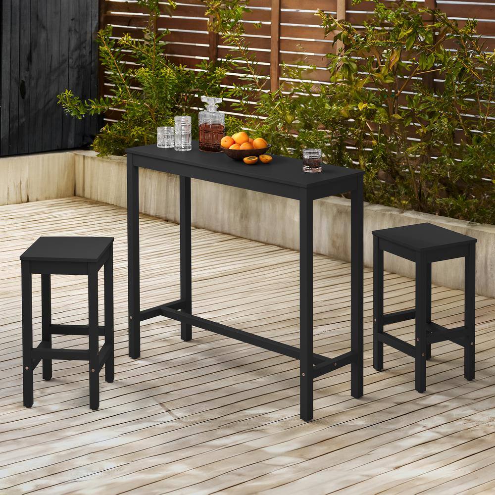 45" Black Acacia Wood Counter Height Bar Table