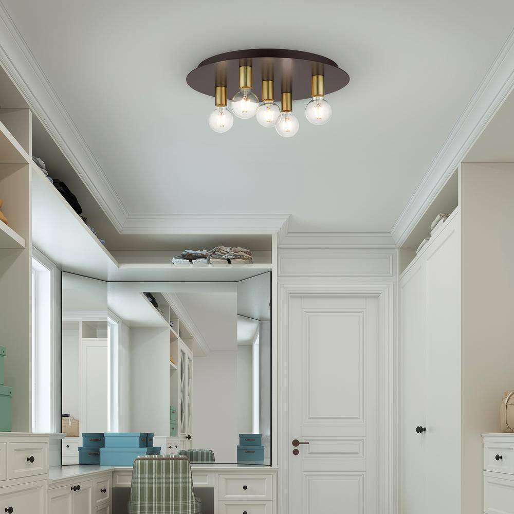 Bronze 5-Light Indoor/Outdoor Flush Mount Ceiling Fixture