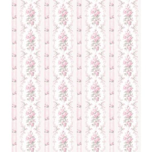 Dreamy Days Pink Parfait Stripe and Floral Wallpaper Sample