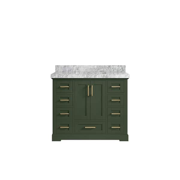 Willow Collections Boston 42 in. W x 22 in. D x 36 in. H Single Sink Bath Vanity in Pewter Green with 2 in. Carrara Marble Top