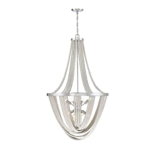 Contessa 27 in. W x 45.5 in. H 8-Light Polished Chrome Metal Chandelier with Wooden Beads