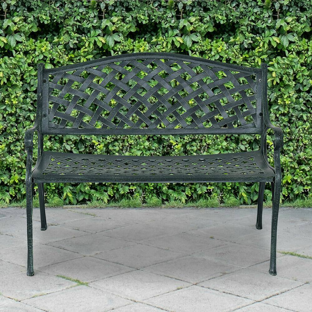 Afoxsos Modern Garden Metal Outdoor Bench 2 Seater Bronze Green