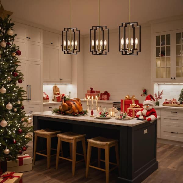 TOZING 4-Light Black Pendant Hanging Light Fixture Modern Farmhouse Square Lampshade Ceiling Lights for Dining Kitchen Island