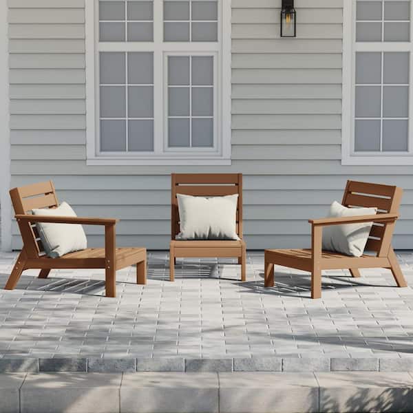 Birchwood Outdoor Patio 3-Piece Deep Seating HDPE Sectional Sofa Arm Chair Set in Teak