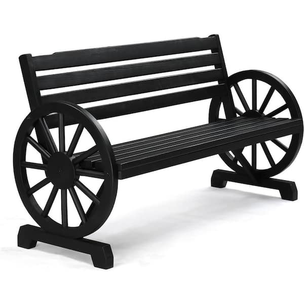 Unbranded 41 in. 2-Person Black Wood Outdoor Bench