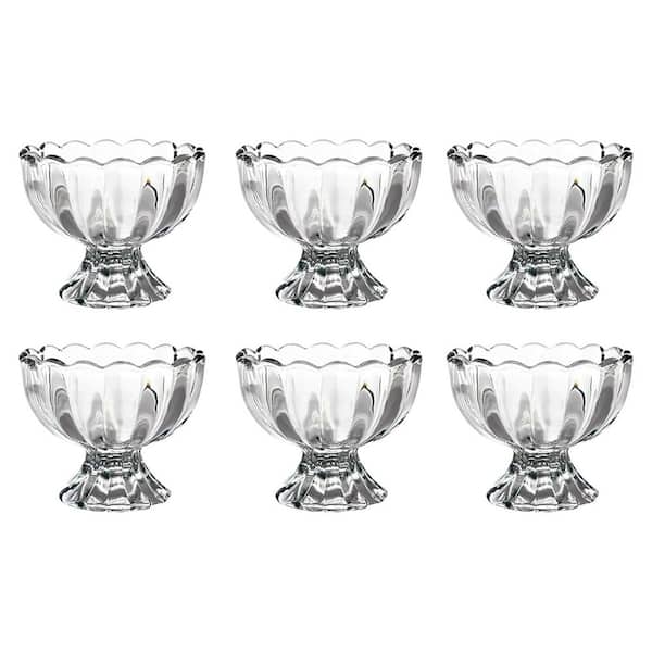 Vintage Glass Dessert Bowls 6 oz. Round Lead-Free Glass Dessert Cups with Elegant Design for Ice Cream 6-Pack