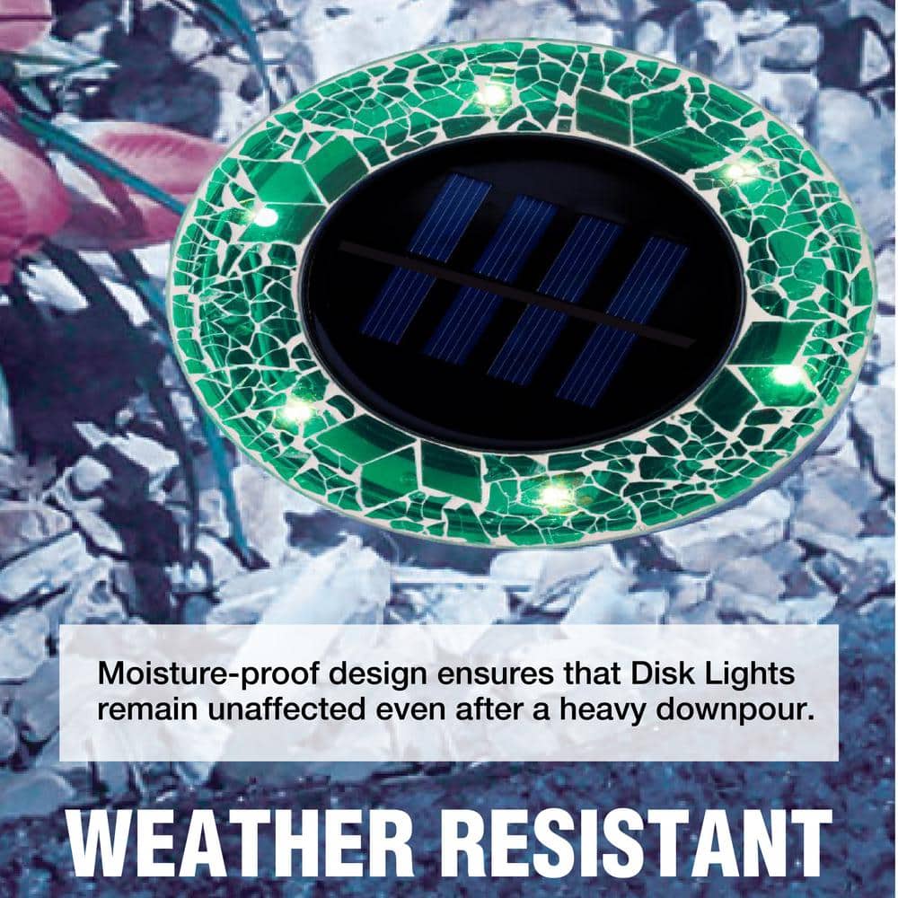 Green Mosaic Solar Powered LED Pathway Disk Lights - 8 Pack