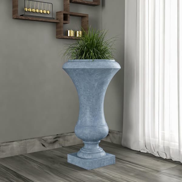 Leisuremod Daisy 24.5 in. High Fiberstone Urn Planter for Indoor and Outdoor Modern Clay Plater Pot with Drainage Holes in Grey