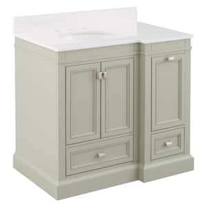 Braylee 37 in. W x 24 in. D Vanity Cabinet in Sage Green with Engineered Stone Vanity Top in White with White Sink