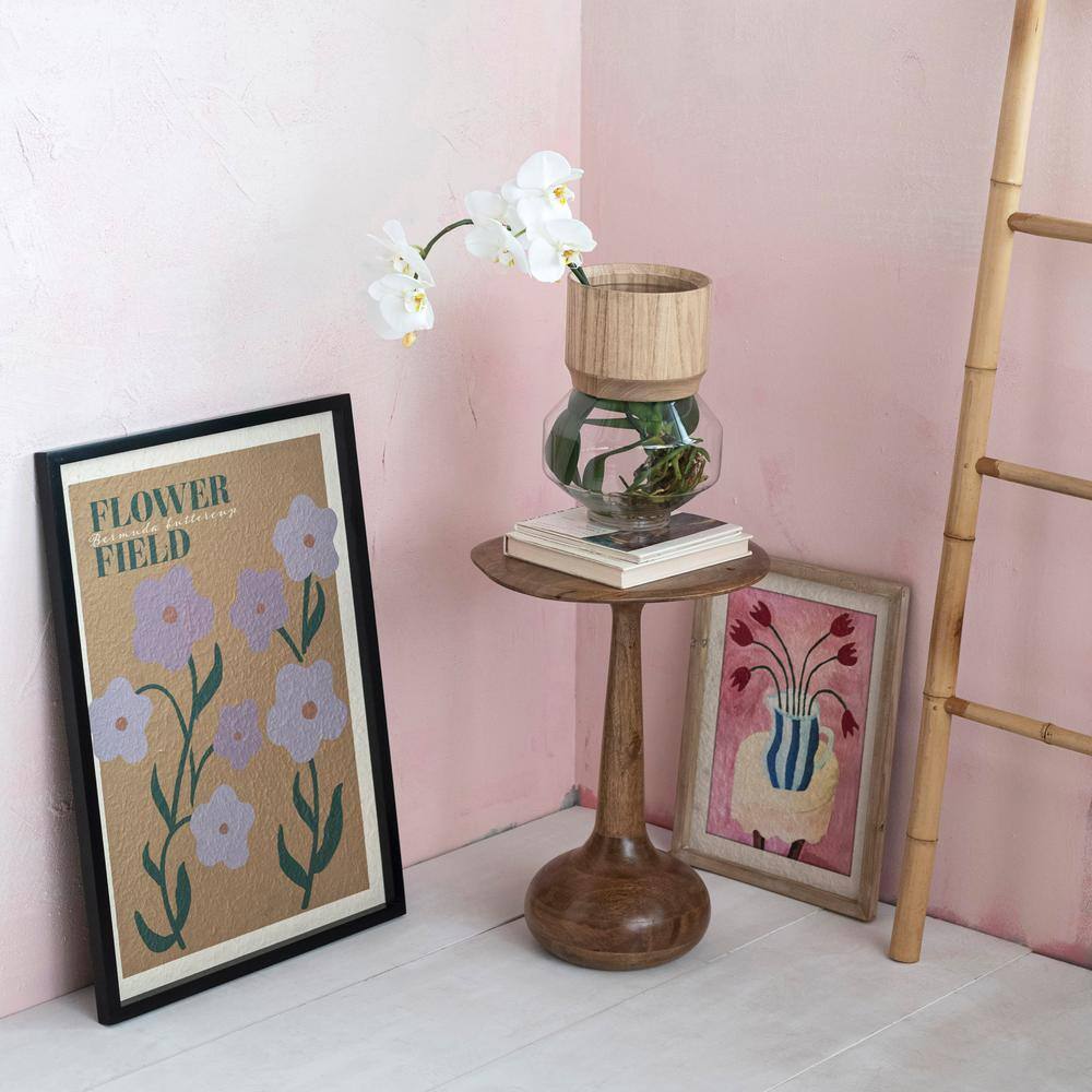 Brown Framed Floral Graphic Print on Textured Paper