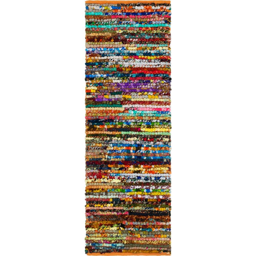 Colorful Hand-Braided Cotton Striped Runner Rug