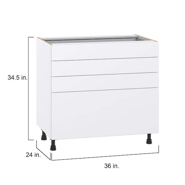 J COLLECTION Fairhope Bright White Slab Assembled Base Kitchen Cabinet with 4 Drawers (36 in. W x 34.5 in. H x 24 in. D)