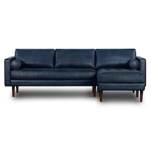 Napa 105 in. Square Arm 1-Piece Leather L-Shaped Sectional Sofa in Midnight Blue