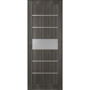 28 in. x 80 in. Siah Gray Oak Finished Frosted Glass 5-Lite Solid Core Wood Composite Interior Door Slab No Bore