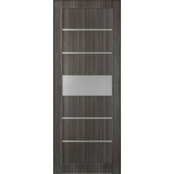 28 in. x 80 in. Siah Gray Oak Finished Frosted Glass 5-Lite Solid Core Wood Composite Interior Door Slab No Bore