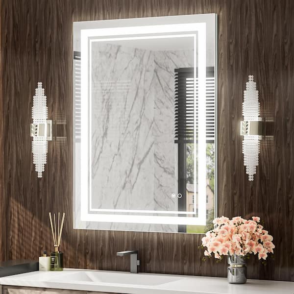 KeonJinn 24 in. W x 32 in. H Rectangular Frameless Anti-Fog LED Wall Mount Bathroom Vanity Mirror Dimmable Super Bright