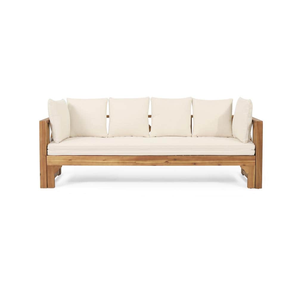 Wood Outdoor Day Bed with Beige Cushions price history on PriceWatchPro