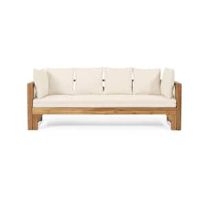 Wood Outdoor Day Bed with Beige Cushions