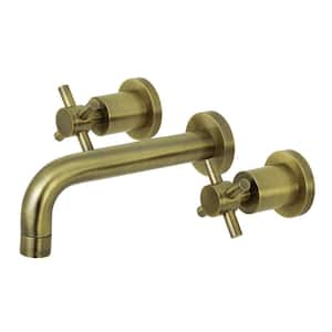 Concord 2-Handle Wall-Mount Bathroom Faucets in Antique Brass