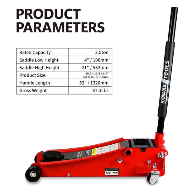3.5-Ton Low-Profile Jack Stand with Dual-Piston Rapid Lift Pump, Jack Stand Lift Range 4 in. to 21 in.