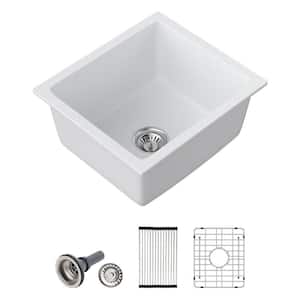 15 in. Small White Undermount Wet Bar Sink,Single Bowl Kitchen Sink Modern Prep Sink Granite Composite with Accessories