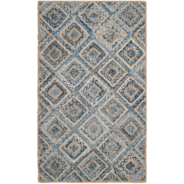 SAFAVIEH Cape Cod Natural/Blue Doormat 3 ft. x 5 ft. Geometric Diamonds Area Rug