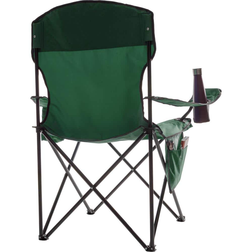 Green Heavy Duty Folding Camping Chair with Cooler and Cupholder