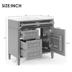 36 in. W x 18 in. D x 33 in. H Single Sink Bath Vanity in Gray with White Resin Top, Tip-out Drawer, Adjustable Shelf