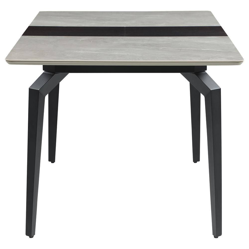 Mina Rectangular Extendable Gray Ceramic and Black Dining Table