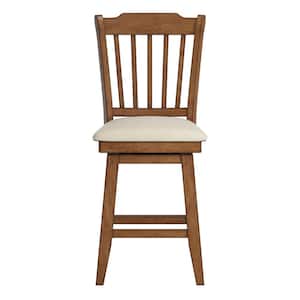 42 in. Oak Slat Back Counter Height Wood Swivel Chair
