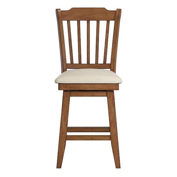 HomeSullivan 42 in. Oak Slat Back Counter Height Wood Swivel Chair