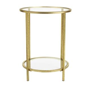 Bella Round Gold Leaf Metal and Glass Accent Table (18 in. W x 24 in. H)