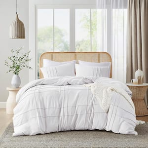 Porter 3-Piece White Queen Soft Microfiber Washed Pleated Duvet Cover Set